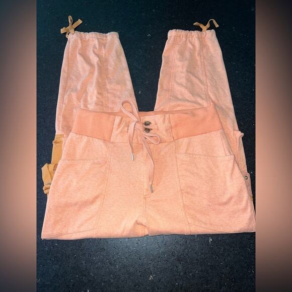 UEC FREE PEOPLE STRETCH Jogger Pant PEACHY ORANGE Cargo Pockets High Waist SZ S - Picture 6 of 14